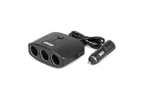 Rozdzielacz gniazda zapalniczki z ładowarką 2x USB-A WŁ./WYŁ. 12V 24V 100W 70cm AMIO-04362