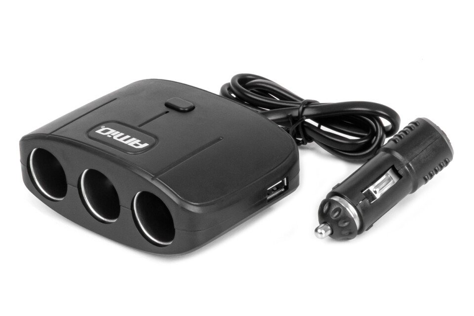 Rozdzielacz gniazda zapalniczki z ładowarką 2x USB-A WŁ./WYŁ. 12V 24V 100W 70cm AMIO-04362