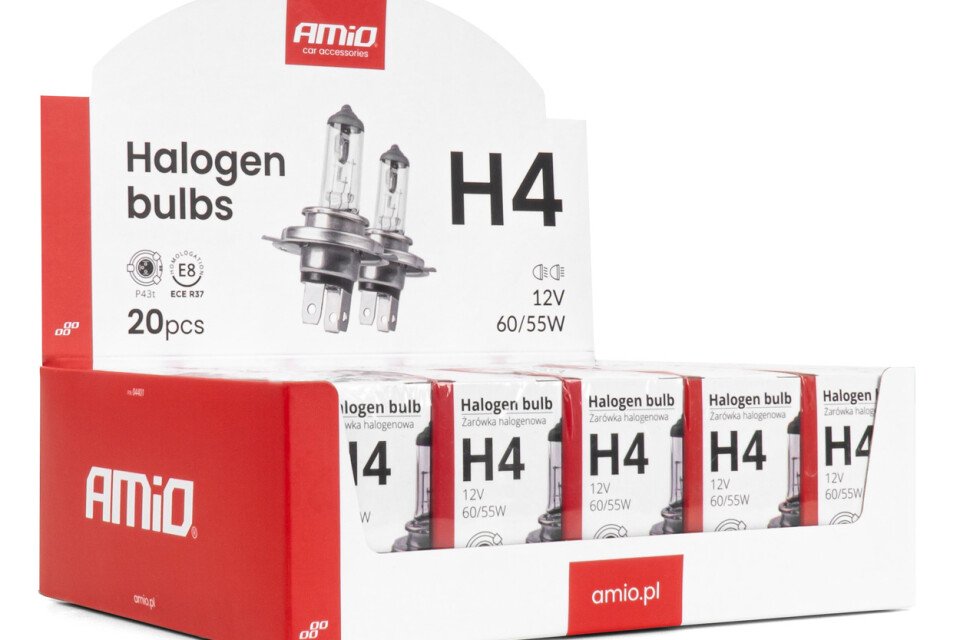 Sada halogenových žárovek H4 12V 60/55W UV filtr (E8) 20ks. AMIO-04401