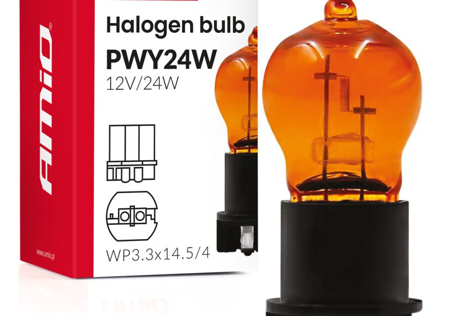Halogénová žiarovka PWY24W WP3,3x14,5-4 jantárová 12V 24W AMIO-04410