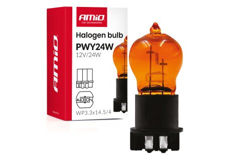 Halogénová žiarovka PWY24W WP3,3x14,5-4 jantárová 12V 24W AMIO-04410