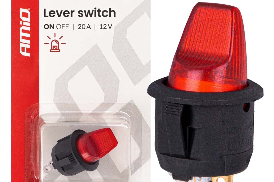 Przełącznik kołyskowy z podświetleniem czerwonym 20A 12V AMIO-04438