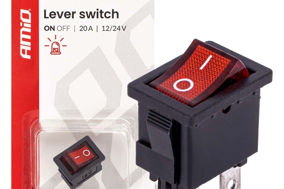 Przełącznik kołyskowy z podświetleniem czerwonym 20A 12V 24V AMIO-04440