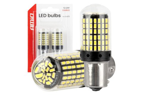 Żarówki LED CANBUS BA15S P21W R10W R5W 600lm 144SMD białe 12V 24V AMIO-04473