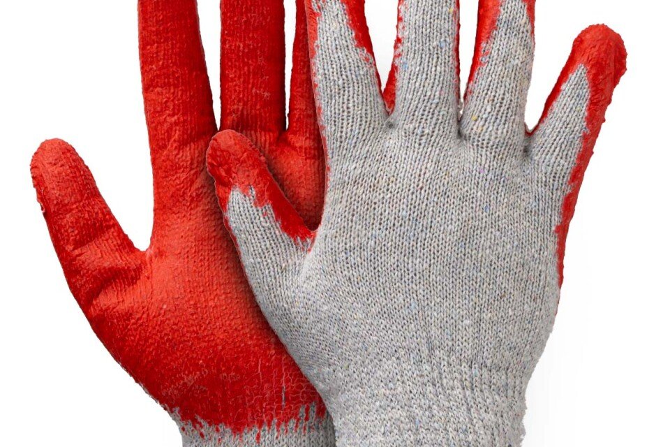 Latexbevonatú pamut és poliészter kesztyű, 10 darab, 9-es méret, AMIO-04630