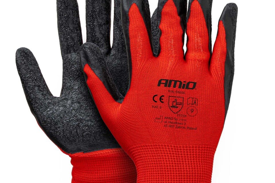 Latexbevonatú poliészter védőkesztyű, 9-es méret, 2121X, 4 darab, AMIO-04636