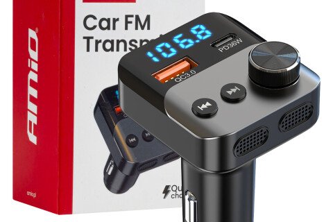 Auto FM odašiljač 1×USB-A 1×USB-C 12V 24V AMIO-04647