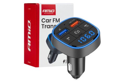 Auto FM vysílač 2×USB-A 12V 24V AMIO-04648