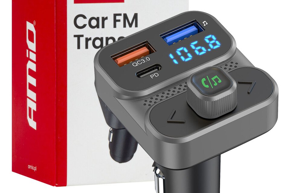 Πομπός FM αυτοκινήτου 2 × USB-A 1 × USB 12V 24V AMIO-04649