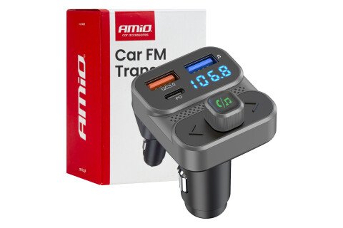 Πομπός FM αυτοκινήτου 2 × USB-A 1 × USB 12V 24V AMIO-04649