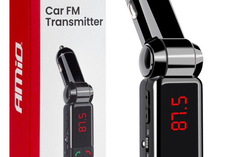 Transmițător FM auto pliabil 2×USB-A 12V 24V AMIO-04650
