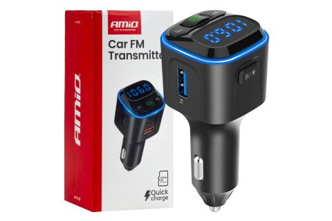 Automobilski FM predajnik microSD 1×USB-A 2×USB-C 12V 24V AMIO-04651