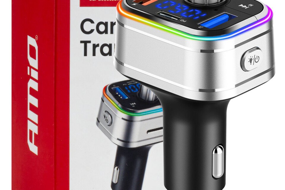 FM-Auto-Transmitter 2×USB-A 1×USB-C microSD 12V 24V AMIO-04652