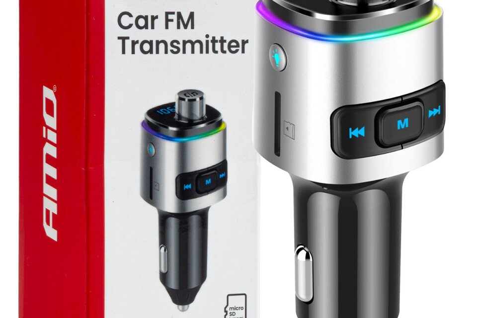 Transmițător FM auto 2×USB-A microSD 12V 24V AMIO-04654