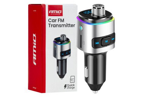 Transmițător FM auto 2×USB-A microSD 12V 24V AMIO-04654