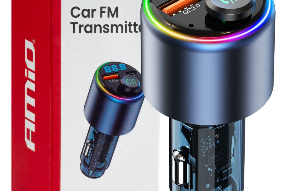 Πομπός FM αυτοκινήτου 1×USB-A 1×USB-C 12V 24V AMIO-04655