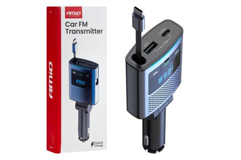 Automobilski FM predajnik 1×USB-A 1×USB-C 12V 24V AMIO-04656