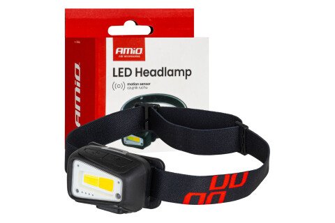 Wiederaufladbare Stirnlampe mit Bewegungssensor, COB 1800mAh (BATT) AMIO-04666