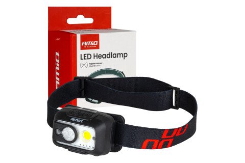 Wiederaufladbare Stirnlampe mit Bewegungssensor XPG+COB 1800mAh (BATT) AMIO-04667