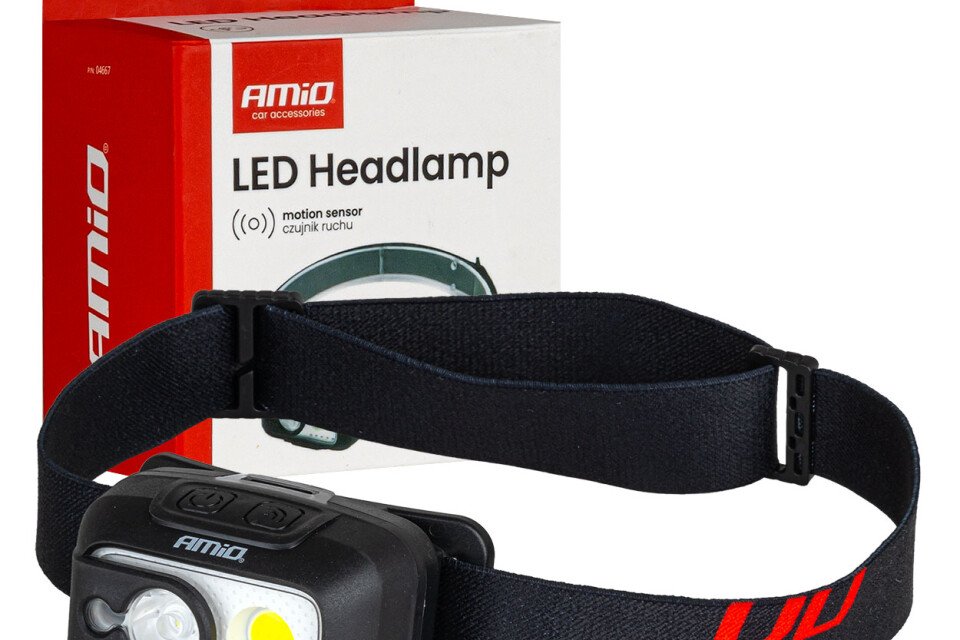 Wiederaufladbare Stirnlampe mit Bewegungssensor XPG+COB 1800mAh (BATT) AMIO-04667