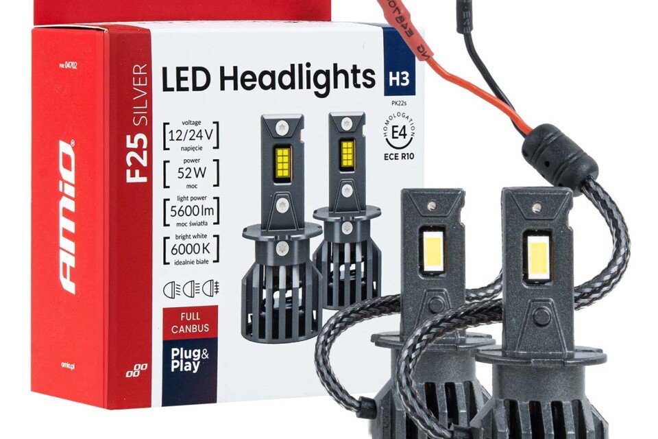 LED auto sijalice F25 SREBRNE FULL CANBUS 52W H3 12V 24V AMIO-04702