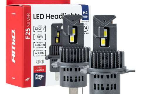 LED-Autolampen F25 SILBER VOLL CANBUS 58W H4 H19 12V 24V AMIO-04703