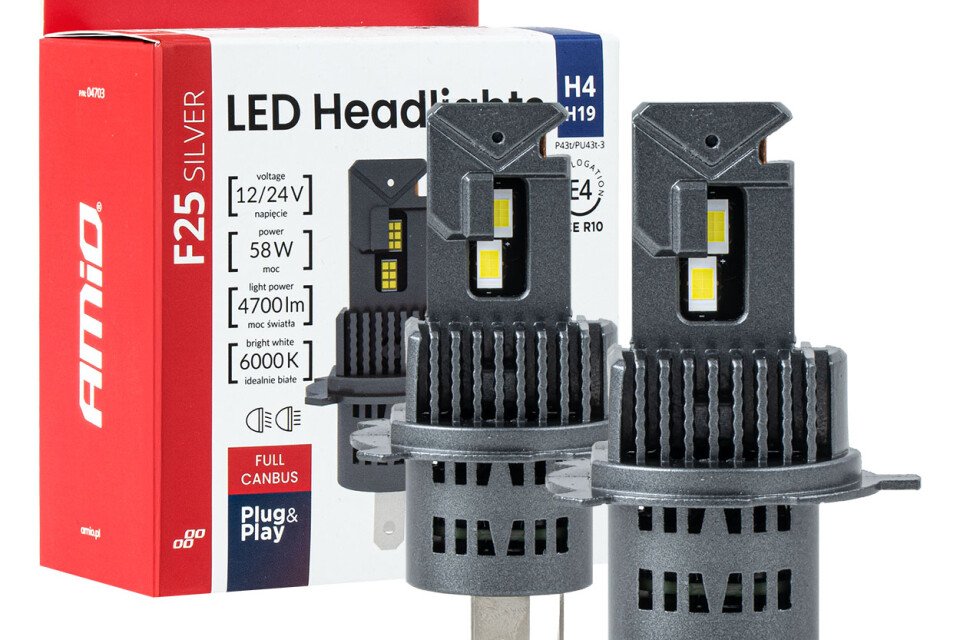LED auto sijalice F25 SREBRNE FULL CANBUS 58W H4 H19 12V 24V AMIO-04703