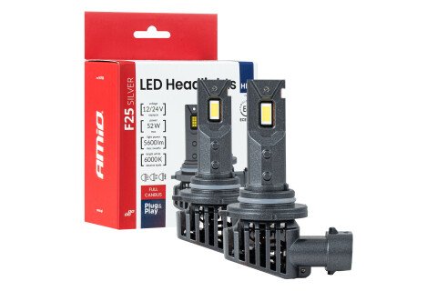 LED auto sijalice F25 srebrne, pune CANBUS 52W HB3 9005 12V 24V AMIO-04706