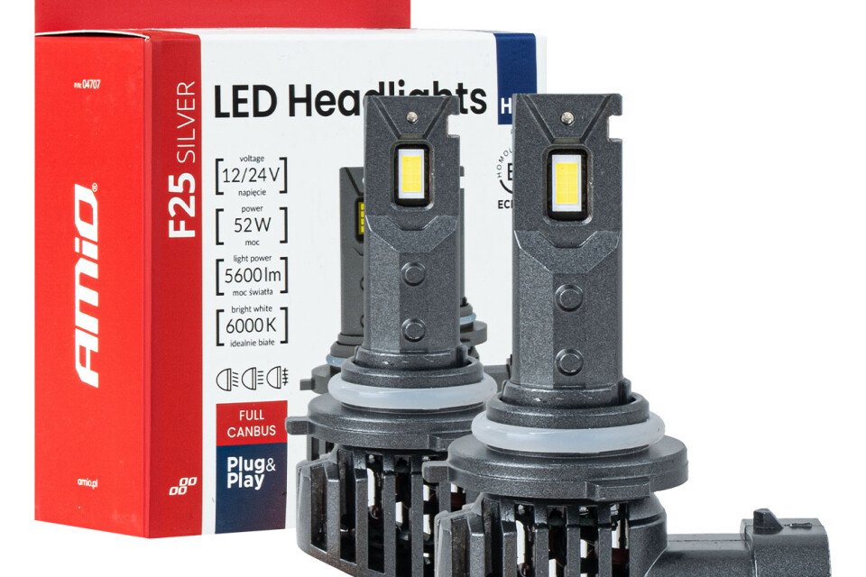 LED auto sijalice F25 srebrne, pune CANBUS 52W HB4 9006 12V 24V AMIO-04707