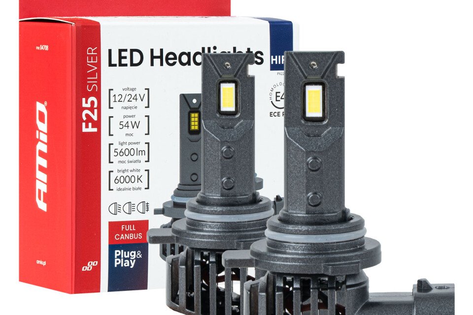 LED auto sijalice F25 srebrne FULL CANBUS 54W HIR2 9012 12V 24V AMIO-04708