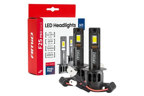 LED auto sijalice serije F25 PRO crne FULL CANBUS H1 68W 12V 24V AMIO-04717