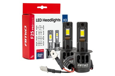 LED auto sijalice serije F25 PRO crne FULL CANBUS H3 68W 12V 24V AMIO-04718