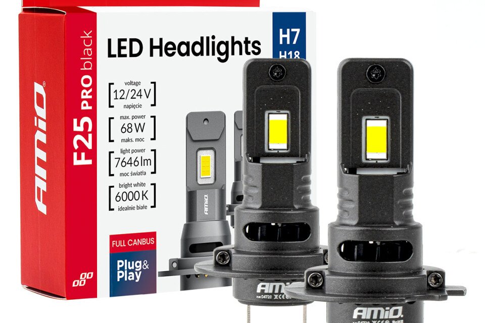 LED auto sijalice serije F25 PRO crne FULL CANBUS H7 68W 12V 24V AMIO-04720