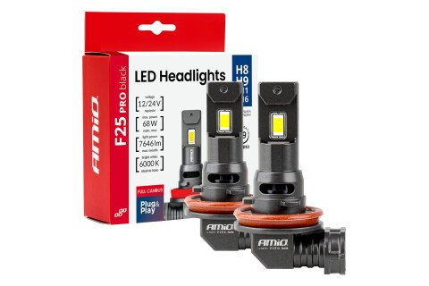 LED auto sijalice serije F25 PRO crne FULL CANBUS H8 H9 H11 H16 68W 12V 24V AMIO-04721