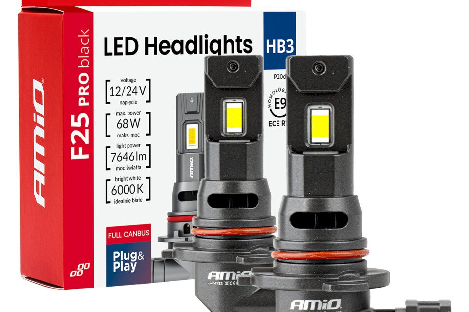 LED auto sijalice serije F25 PRO crne FULL CANBUS HB3 68W 12V 24V AMIO-04722