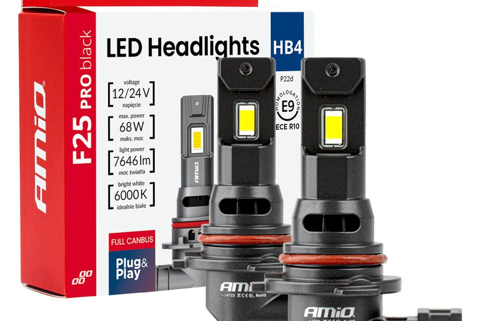 LED auto sijalice serije F25 PRO crne FULL CANBUS HB4 68W 12V 24V AMIO-04723
