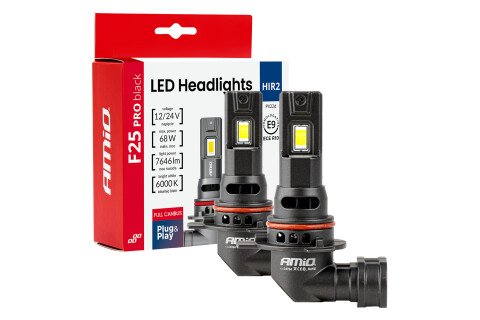 LED auto sijalice serije F25 PRO crne sa punim CANBUS HIR2 68W 12V 24V AMIO-04724