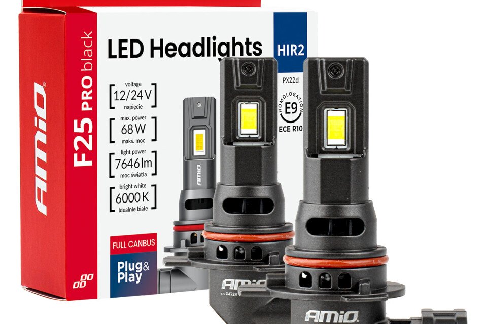 LED auto sijalice serije F25 PRO crne sa punim CANBUS HIR2 68W 12V 24V AMIO-04724