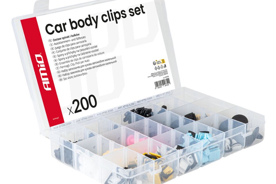 Közepes méretű autós kapcsok és csapok készlete, 200 darabos AMIO-04739