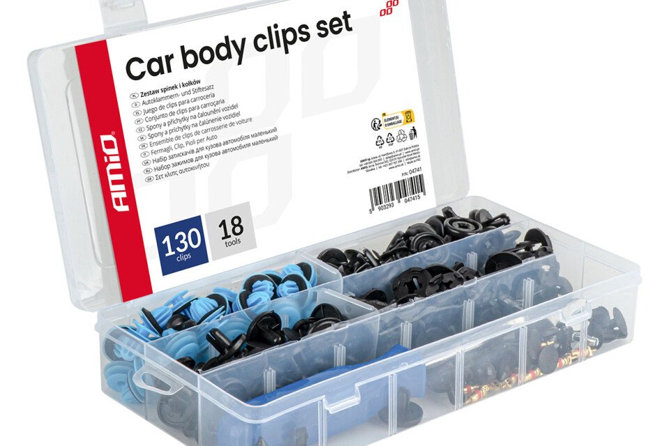 Μικρό σετ συνδετήρων και καρφιών αυτοκινήτου με εργαλεία 148 τεμάχια AMIO-04741