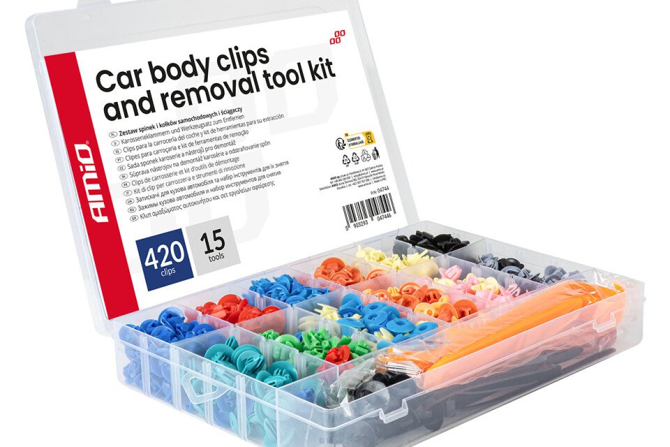Set automobilskih pričvršćivača, iglica i izvlakača 420+15 delova AMIO-04744