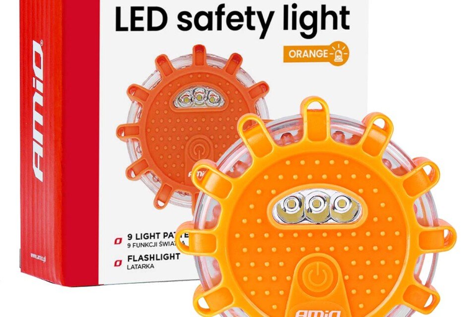 Nouzové výstražné světlo s funkcí blikání 3xAAA IP65 12SMD + 3SMD oranžové světlo AMIO-04828