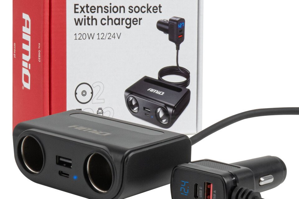 Razvodnik za upaljač za cigarete sa USB-C USB-A QC3.0 PD3.0 punjačem 120W AMIO-04837