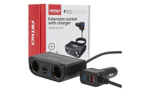 Razvodnik za upaljač za cigarete sa USB-C USB-A QC3.0 PD3.0 punjačem 120W AMIO-04837