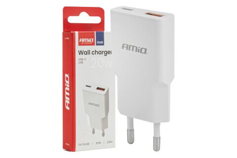 230V 20W GaN USB-C USB-A fali töltő AMIO-04838