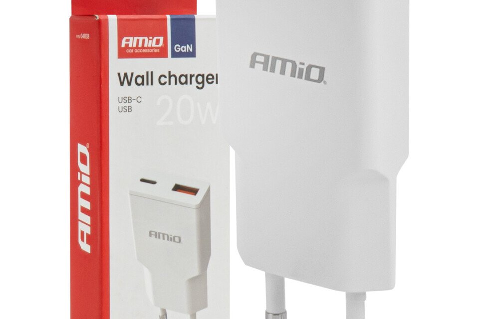 230V 20W GaN USB-C USB-A fali töltő AMIO-04838