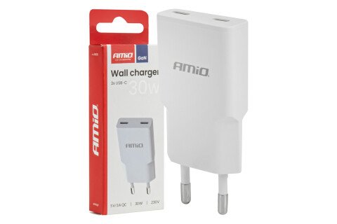 230V 30W GaN 2xUSB-C zidni punjač AMIO-04839
