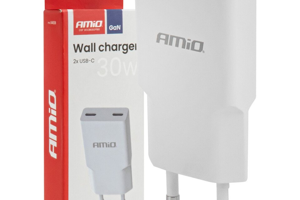 230V 30W GaN 2xUSB-C zidni punjač AMIO-04839