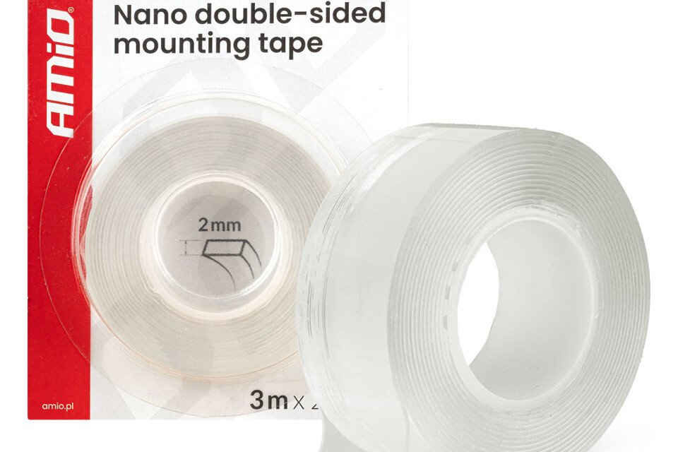 Nastro biadesivo nano per montaggio, riutilizzabile, 20 mm x 3 m x 1 mm AMIO-04847