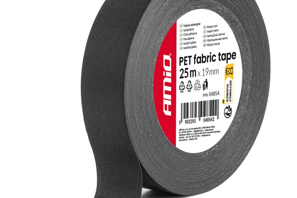 Taśma izolacyjna z tkaniny PET, gładka, 25 m x 19 mm x 0,14 mm AMIO-04854